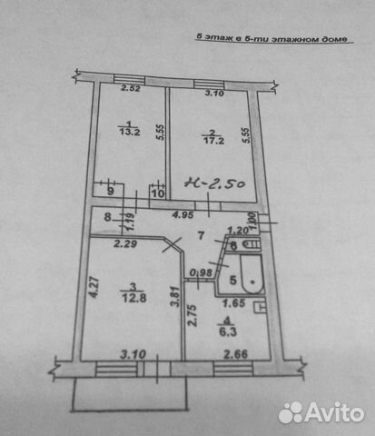 3-к квартира, 62 м², 5/5 эт.