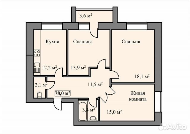 3-к квартира, 78 м², 7/9 эт.