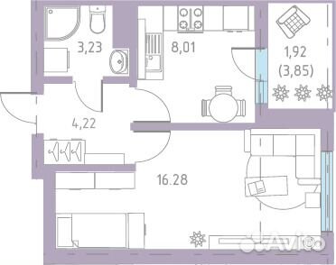 1-к квартира, 35.6 м², 2/12 эт.