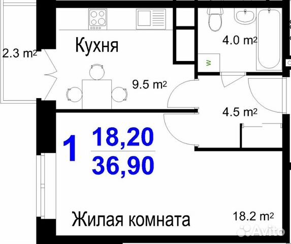 1-к квартира, 36.9 м², 2/16 эт.