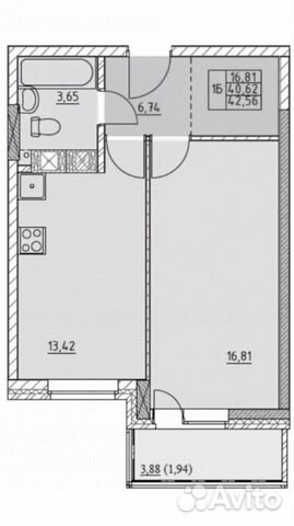 1-к квартира, 42.6 м², 3/23 эт. 1-к квартира, 42.6 м², 3/23 эт.
