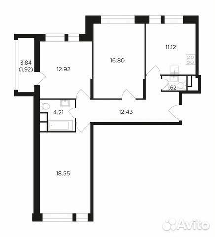 3-к квартира, 79.6 м², 2/22 эт. 3-к квартира, 79.6 м², 2/22 эт.