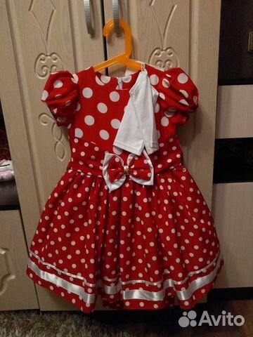 Платье красное в белый горох на девочку