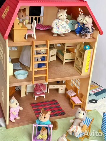Sylvanian 3-этажный дом + жители + мебель + аксесс