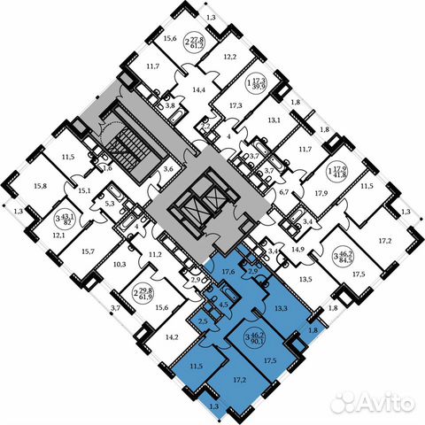 3-к квартира, 90.1 м², 13/17 эт. 3-к квартира, 90.1 м², 13/17 эт.