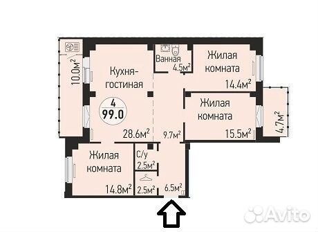 4-к квартира, 113.7 м², 4/16 эт.
