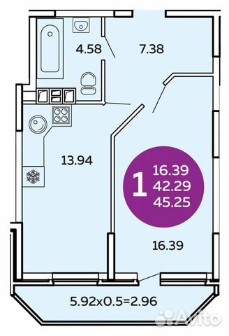 1-к квартира, 45.3 м², 5/17 эт.