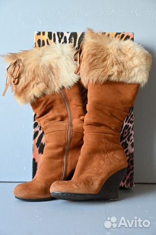 Сапоги зимние Mascotte рыжие замша мех