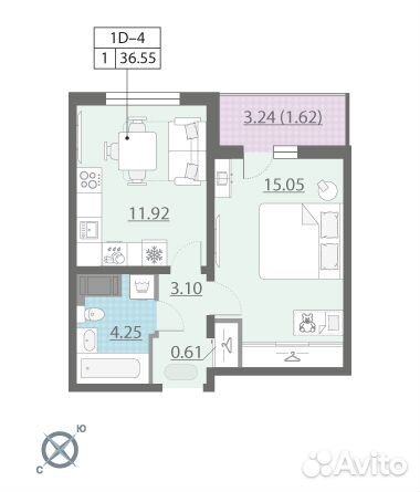1-к квартира, 36.6 м², 13/22 эт.