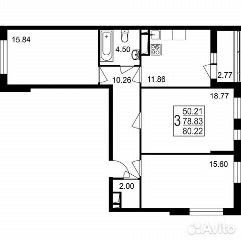 3-к квартира, 80.2 м², 2/8 эт.