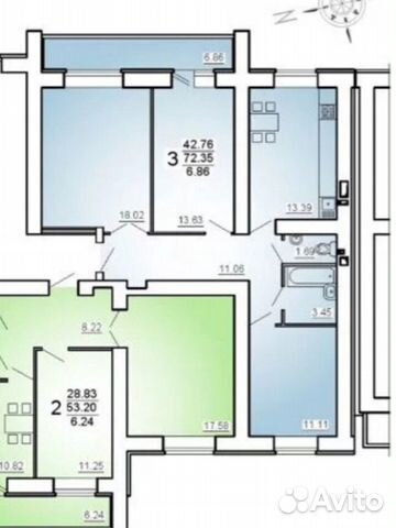 3-к квартира, 75 м², 7/9 эт.