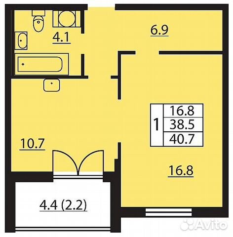 1-к квартира, 40.7 м², 7/23 эт. 1-к квартира, 40.7 м², 7/23 эт.