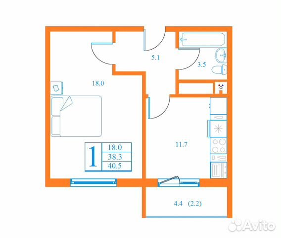 1-к квартира, 40.5 м², 13/17 эт.