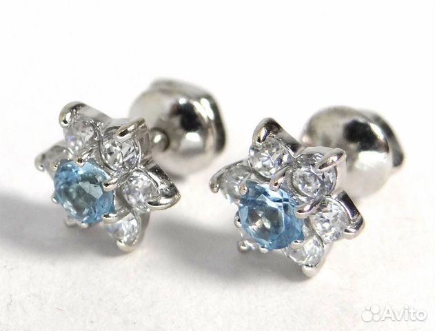 Золотые серьги пусеты 585 пробы с топазами