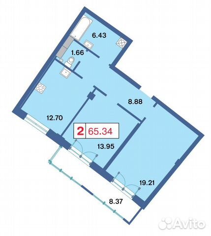 2-к квартира, 64.4 м², 12/13 эт.