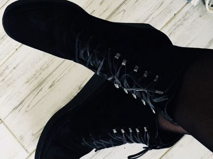 Замшевые чёрные Стильные Ботинки 3738