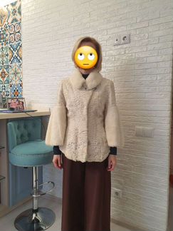 Шуба каракульча с норкой, цвет шампань, новая