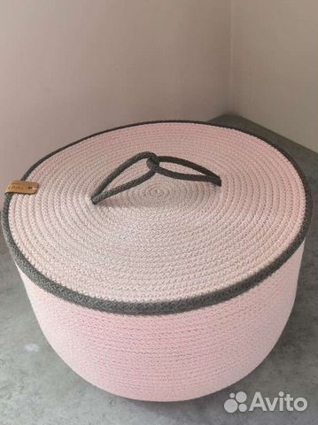 Интерьерная корзина из хлопка с плоской крышкой