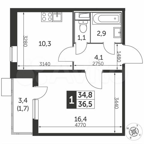 1-к. квартира, 36,6 м², 20/25 эт.