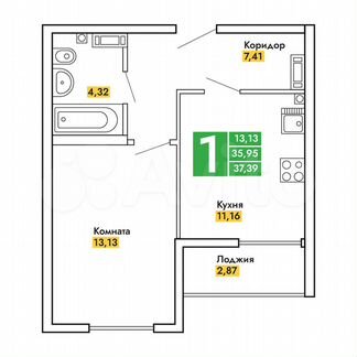 1-к. квартира, 37,4 м², 10/10 эт.