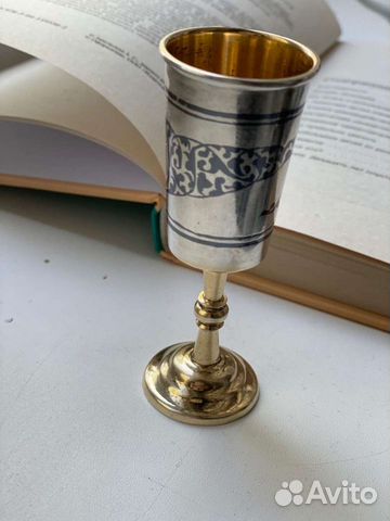 Рюмка серебряная 875 пробы. Чернь. Позолота