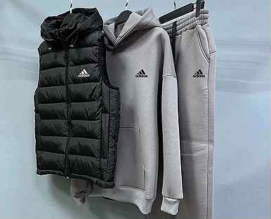 Спортивный костюм Adidas тройка на флисе + жилетка