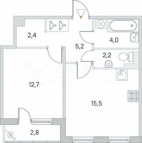 1-к. квартира, 42,6 м², 2/5 эт.