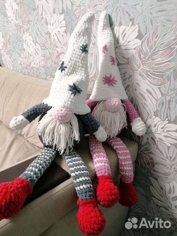 Вязанные игрушки амигуруми (заяц, олень, мышь)