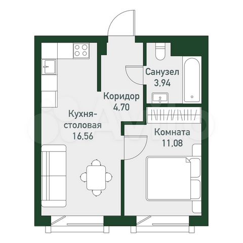 1-к. квартира, 36,3 м², 2/3 эт.