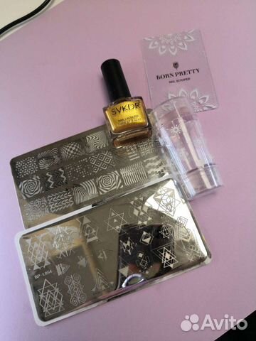 Набор для стемпинга: 2 пластины, лак, скребок, шта