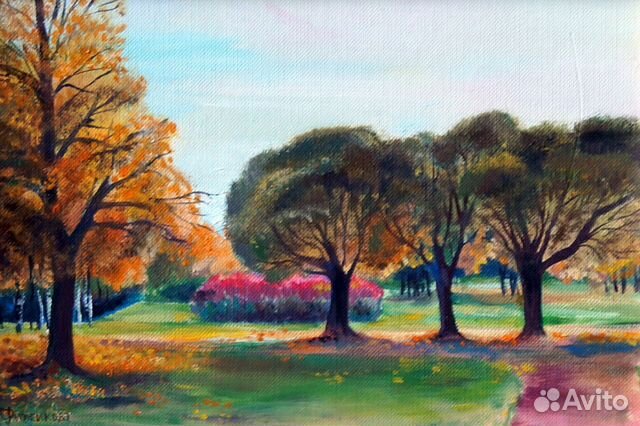 Прогулка в парке. Картина маслом в раме