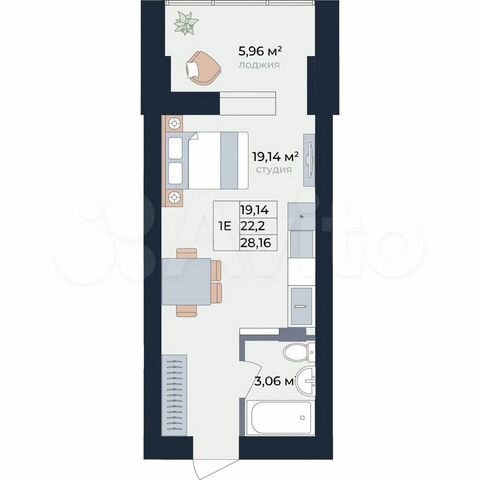 Квартира-студия, 27,9 м², 5/16 эт.