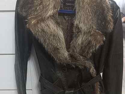 Кожаная куртка мех волк 48