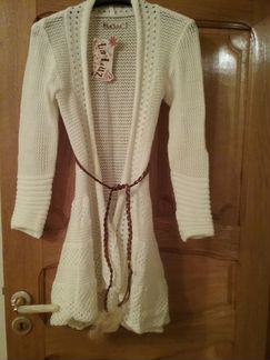 Новый белый ажурный кардиган с поясом. Торг