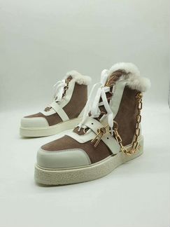 Зимние кеды черные белые с коричневым Луи виттон