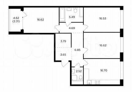 3-к квартира, 95.8 м², 9/17 эт.