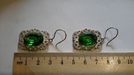 Серьги серебро СССР звезда 875,хризолит,винтаж