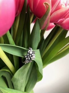 Кольцо и серьги, серебро, микрожемчуг