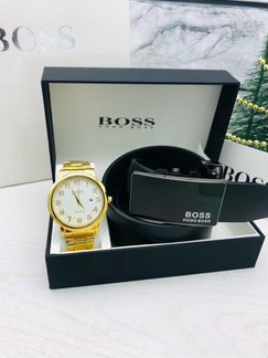 Деловой мужской набор Boss часы + ремень новый