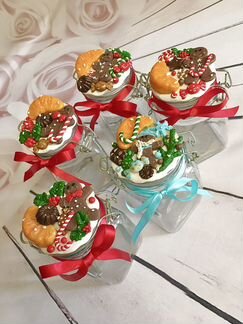 Банка с замком новогодняя с декором глиной