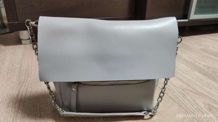 Сумка натуральная кожа, серая