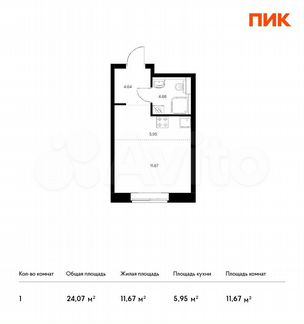 Квартира-студия, 24.1 м², 12/14 эт.