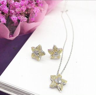 Серьги кулон серебро цветок Комплект