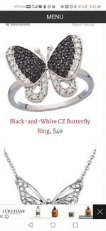 Кольцо бабочка серебро с фианитами