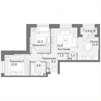 3-к квартира, 69.8 м², 6/29 эт.
