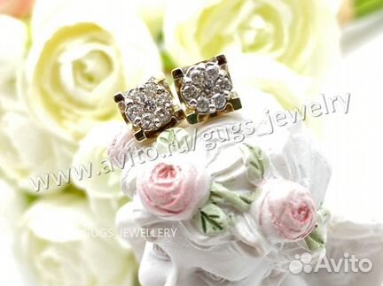 Золотые Серьги пусеты с бриллиантами damiani